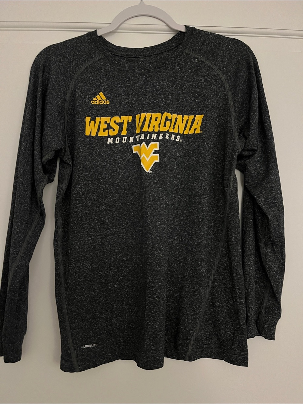adidas Kid’s West Virginia Mountaineers Long Sleeve - heathered navy & gold